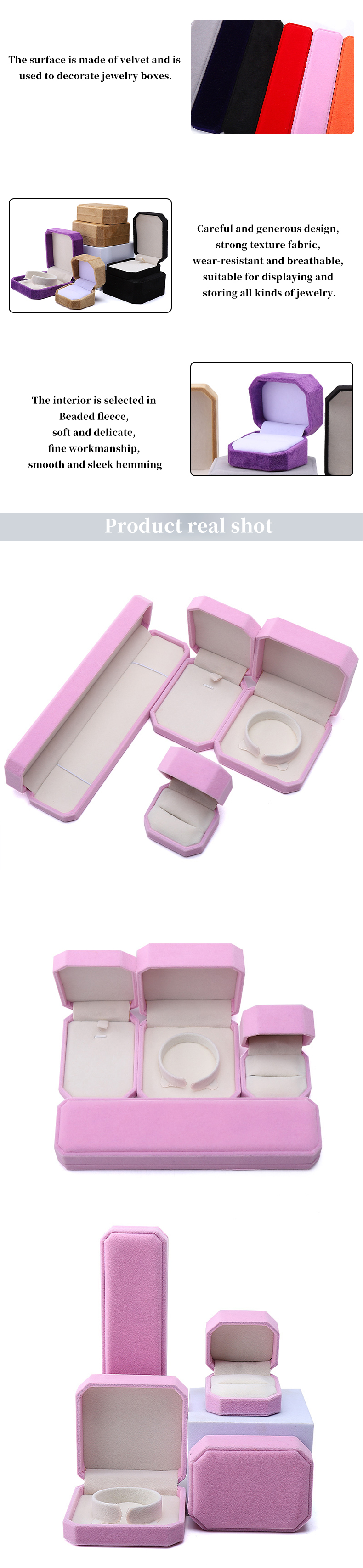 Octagonal Shape Pink Flannelette Jewelry Box for Necklace Bracelet Ring Newest Style