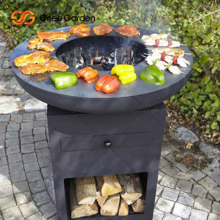Home Barbeque Grill Corten Steel Charcoal Smoker Barbecue Backyard Fireplace Corten Steel BBQ Grill