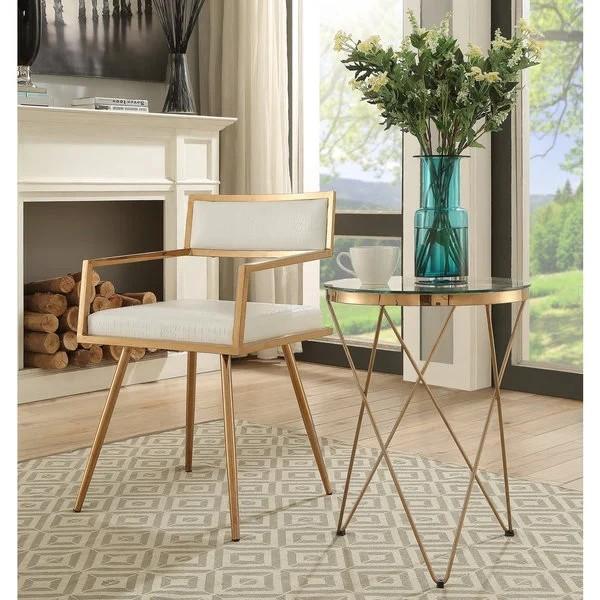 Unique rose gold stainless steel dining chair PU leather upholstery armrest