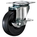 Small Thread screw black rubber caster with side brake 2",2.5",3" light duty