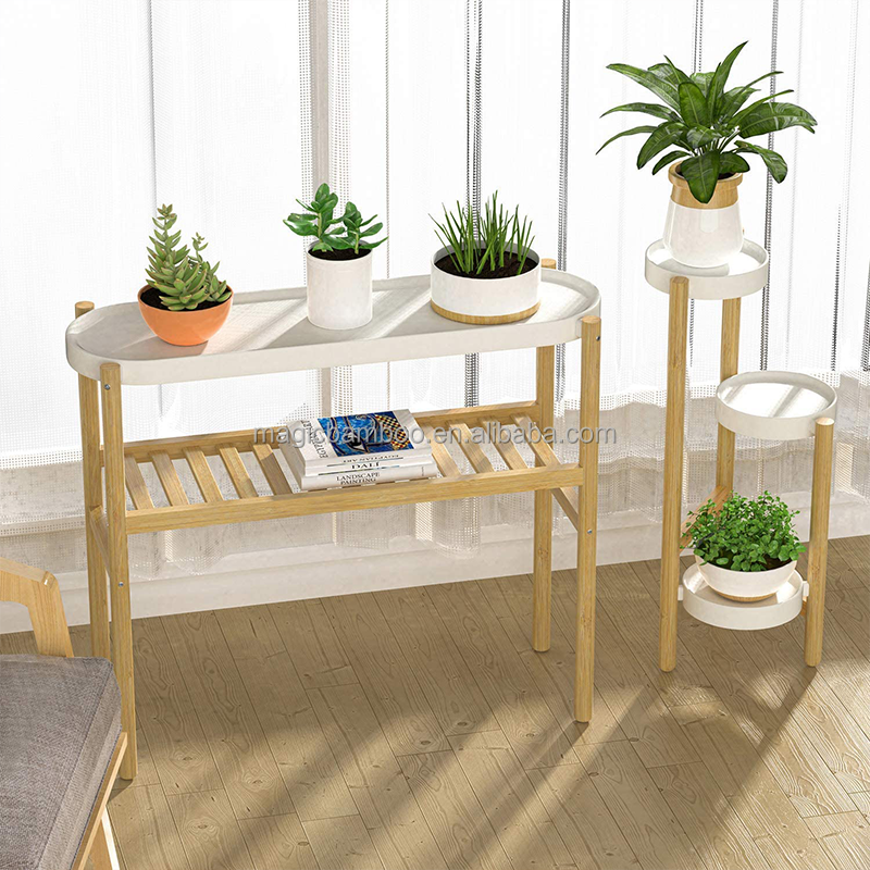 Multi-Tier Bamboo Plants Rack for Big Space in Simple Design Home Storage Holders