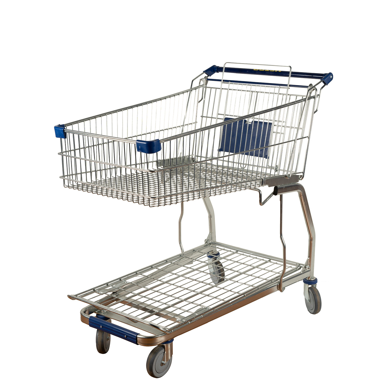 Long Metal Wire Mesh Cage Supermarket Large Grocery Store Handcart With Chassis Wholesale