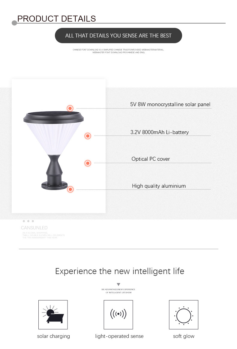 Outdoor Post Solar Column Pillar Light Power Led 4.5W Aluminium Alloy