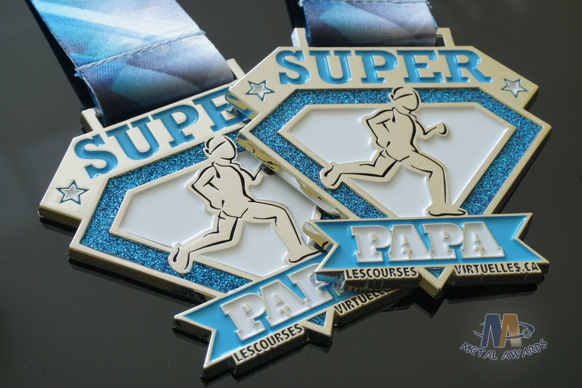 Custom Virtual Marathon Sport Metal Award Medals Glitter Color Medallion With Ribbon