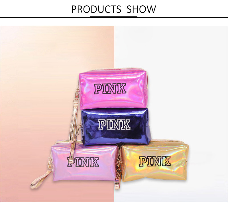 Wholesale 4 Colors Pink Shiny PU Leather Cosmetic Wristlet Bag