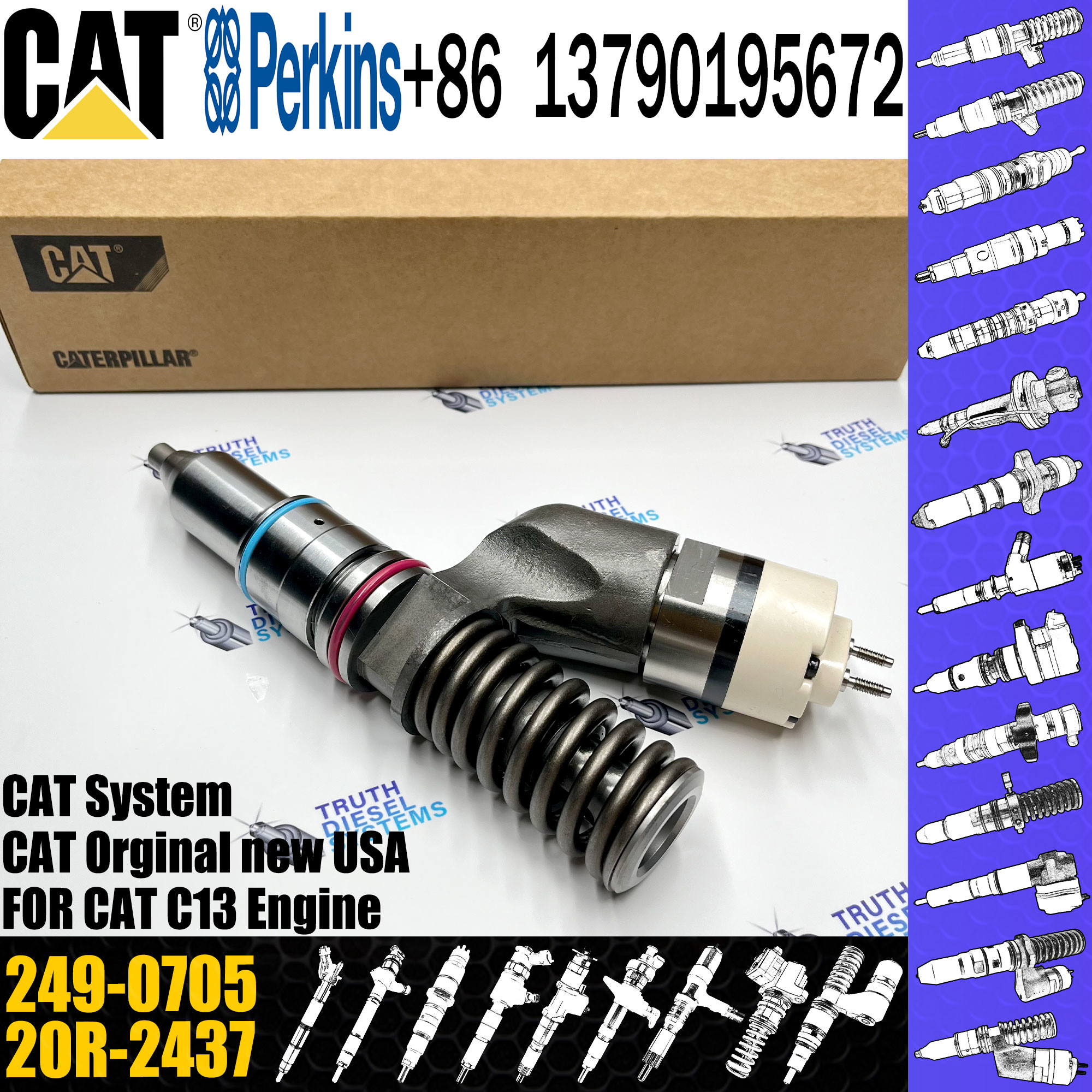 common rail fuel injector C13 Engine Fuel Injector 249-0705 253-0616 253-0618 249-0705 For CAT Excavator