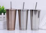 500ml 304 Stainless Steel Straw Cup , Creative Office Portable Straw Cups