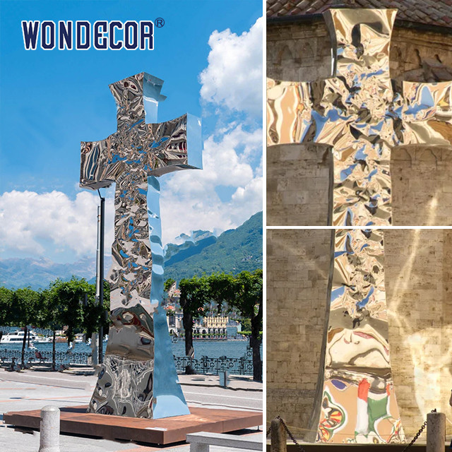 Outdoor Square Large Metal Art Cross Stainless Steel Sculpture