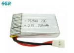 3.7V 550mAh 20C Rate RC Plane Battery , Helicopter Micro Drone Battery 752540