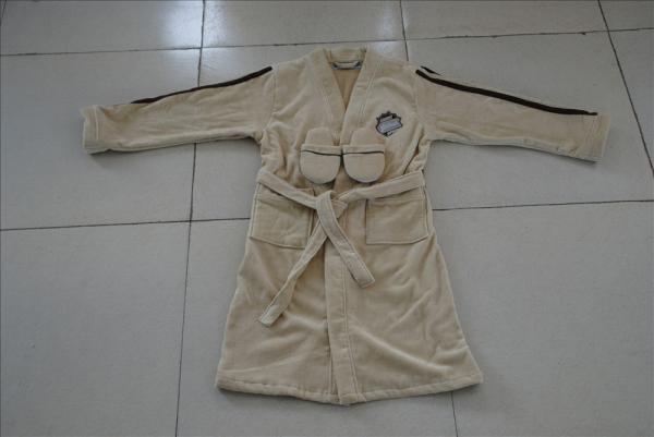 Buy cheap hooded velour terry beige embroidered kids bathrobes with slipper from wholesalers