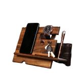 Wooden Phone Docking Station Bedside Nightstand Organizer for Phone Wallet Watch