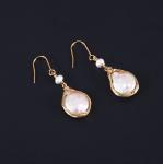 New Natural Baroque Pearl Stud Earrings Hand made Metallic Twist Braided Design