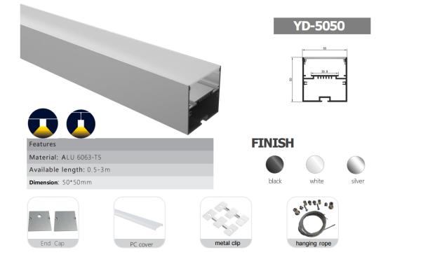 Buy cheap 50*50mm Customizable Length and PC Cover Options for Suspended LED Profile Easy Installation from wholesalers
