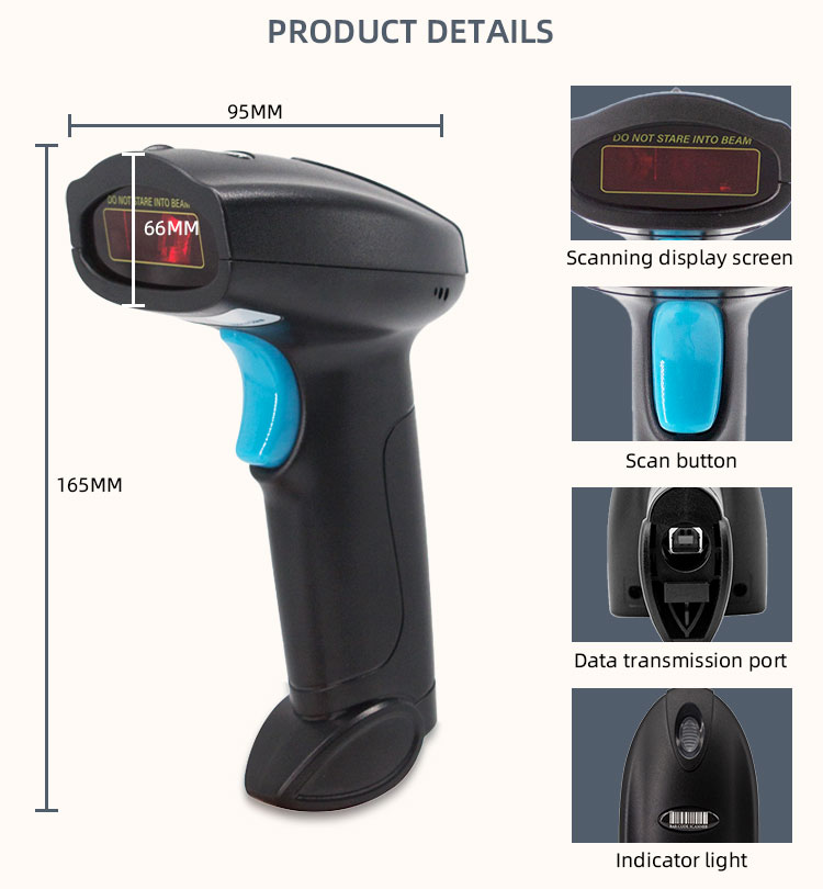 The scanning width 220mm 200mm Black Wireless Barcode Scanner with 2000mah Battery