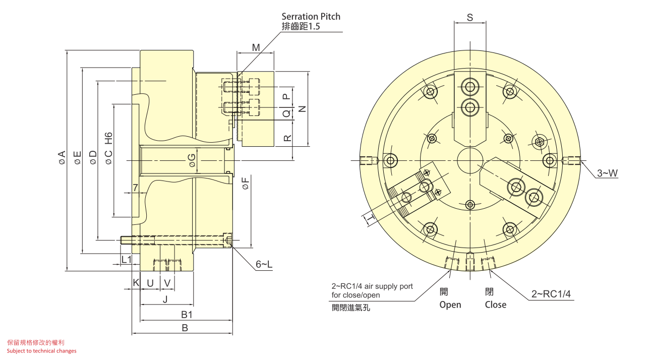 RAP PNEUMATIC ROTARY CHUCK FORGED STEEL FOR GRIPPING / FIXTURE