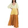 Buy cheap Ladies V Neck Puff Sleeve Dress for Women Color Block Clothing Manufacturers Elegant Nylon Custom Logo Maxi Dress from wholesalers