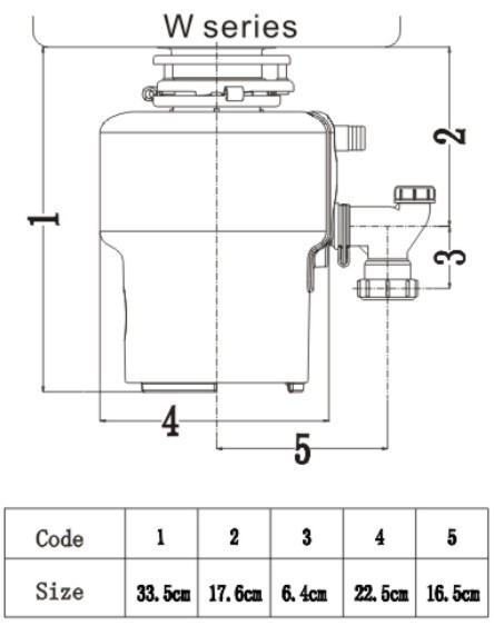 dimension of kitchen food waste disposal