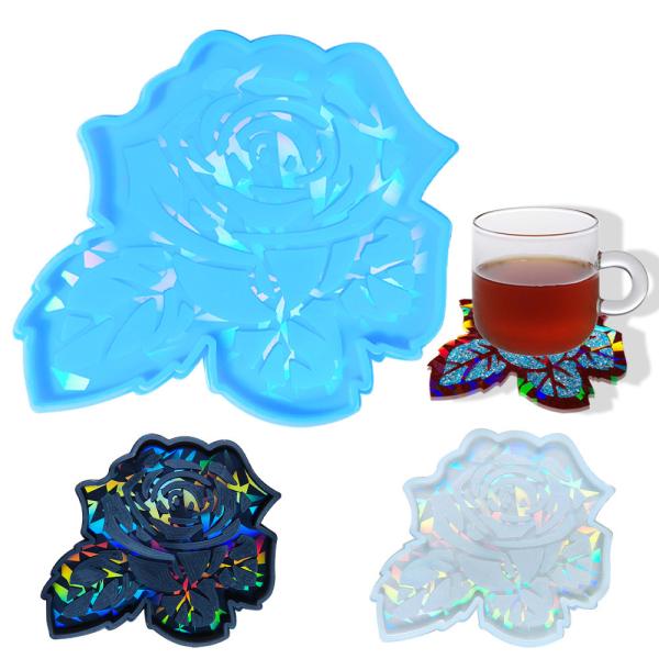 Buy cheap MHC 3d Unique Resin Coasters Rose Flower Coasters Gold Holographic Silicone Resin Molds from wholesalers