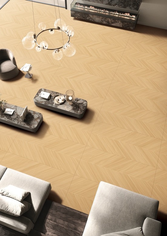 Brown Non-Slip 600x1200mm Fishbone Wooden Porcelain Tiles For Living Room Wear-Resistant Indoor Floor Tile