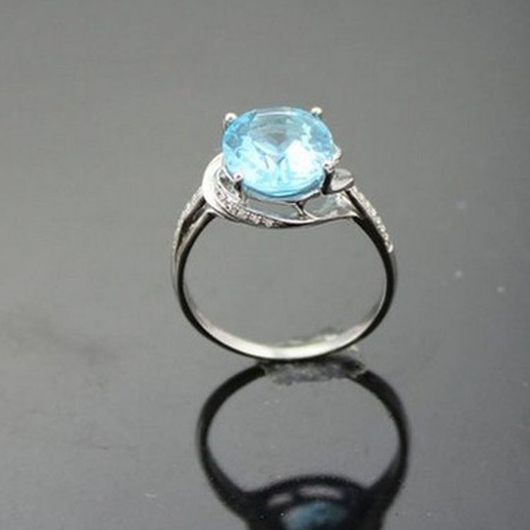 925 Silver 9mmX11mm Oval Created Blue Cubic Zirconia Ring(F55)