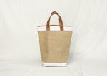 Women Waterproof Jute Packaging Bags With Leather Handle