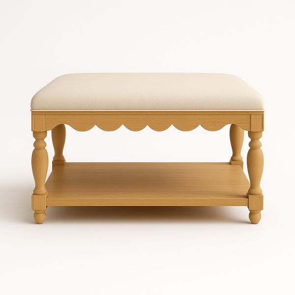 Buy cheap Upholstered Solid Wood Frame Ottoman Coffee Table with Lower Storage Shelf 70×70×45 cm from wholesalers