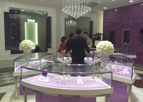 Buy cheap Contemporary Curved Wooden Jewelry Display Cases Double Open Cabinet Doors With Locks from wholesalers