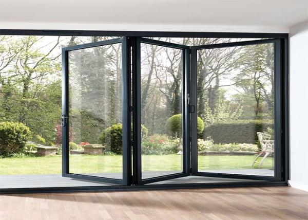 Waterproof Aluminum Frame Folding Glass Patio Doors , Aluminium Framed Frosted