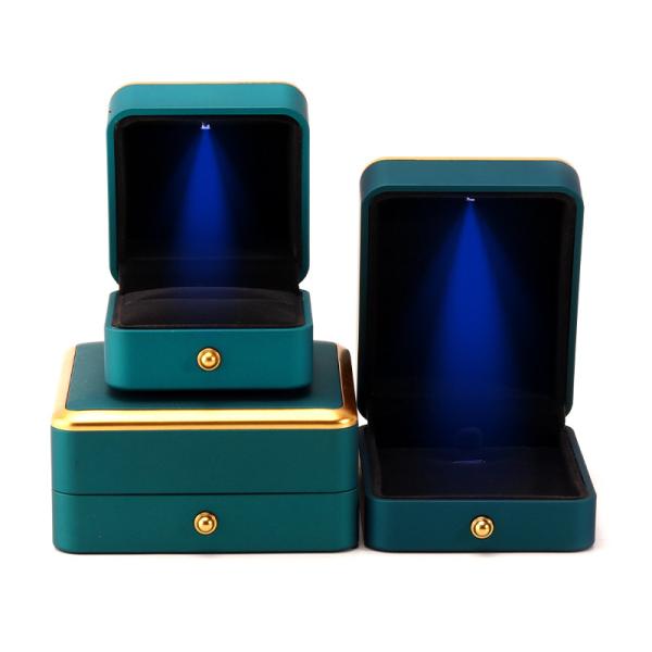 Buy cheap Light Green LED Plastic Velvet Jewelry Box for Custom in Square Luxury Elegant Style from wholesalers