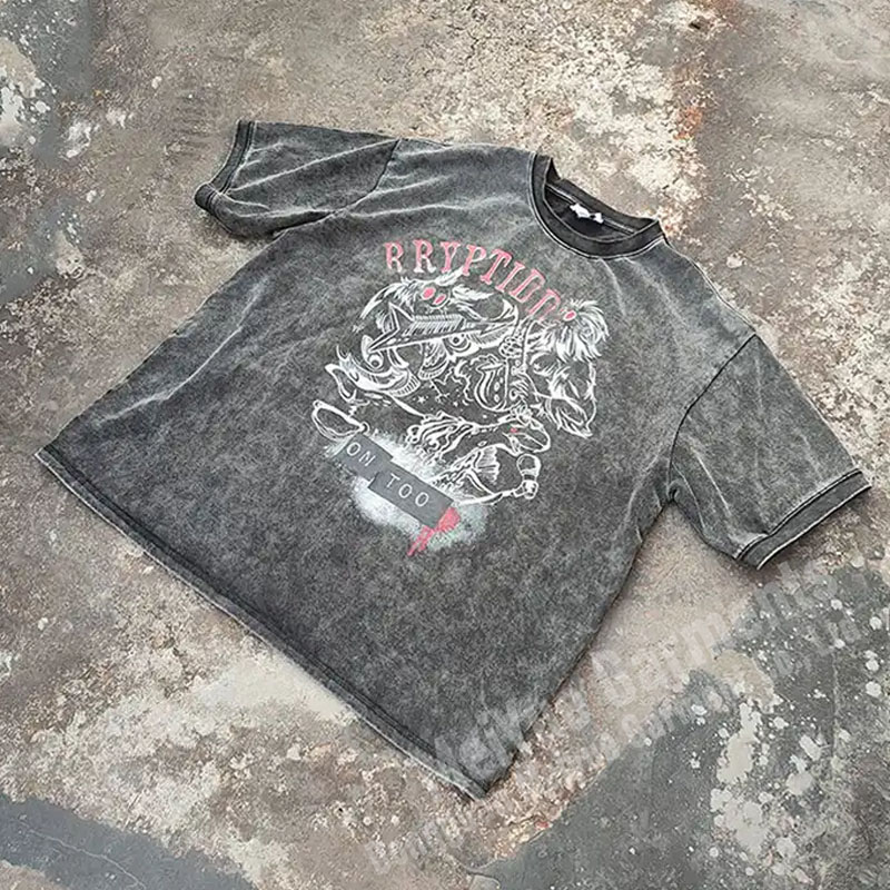 Vintage Distressed Acid Wash Mens Urban T Shirts Breathable 100 Grams To 300 Grams