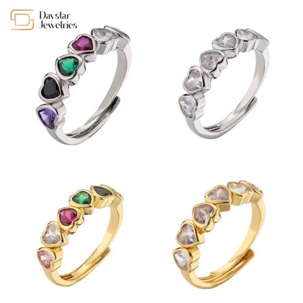 Buy cheap 18k Gold Plated Heart Diamond Rings Adjustable Open Sweet Love Zircon from wholesalers