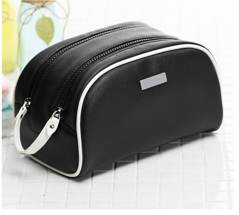 Logo Waterproof PU Leather Double Zipper Makeup Bag