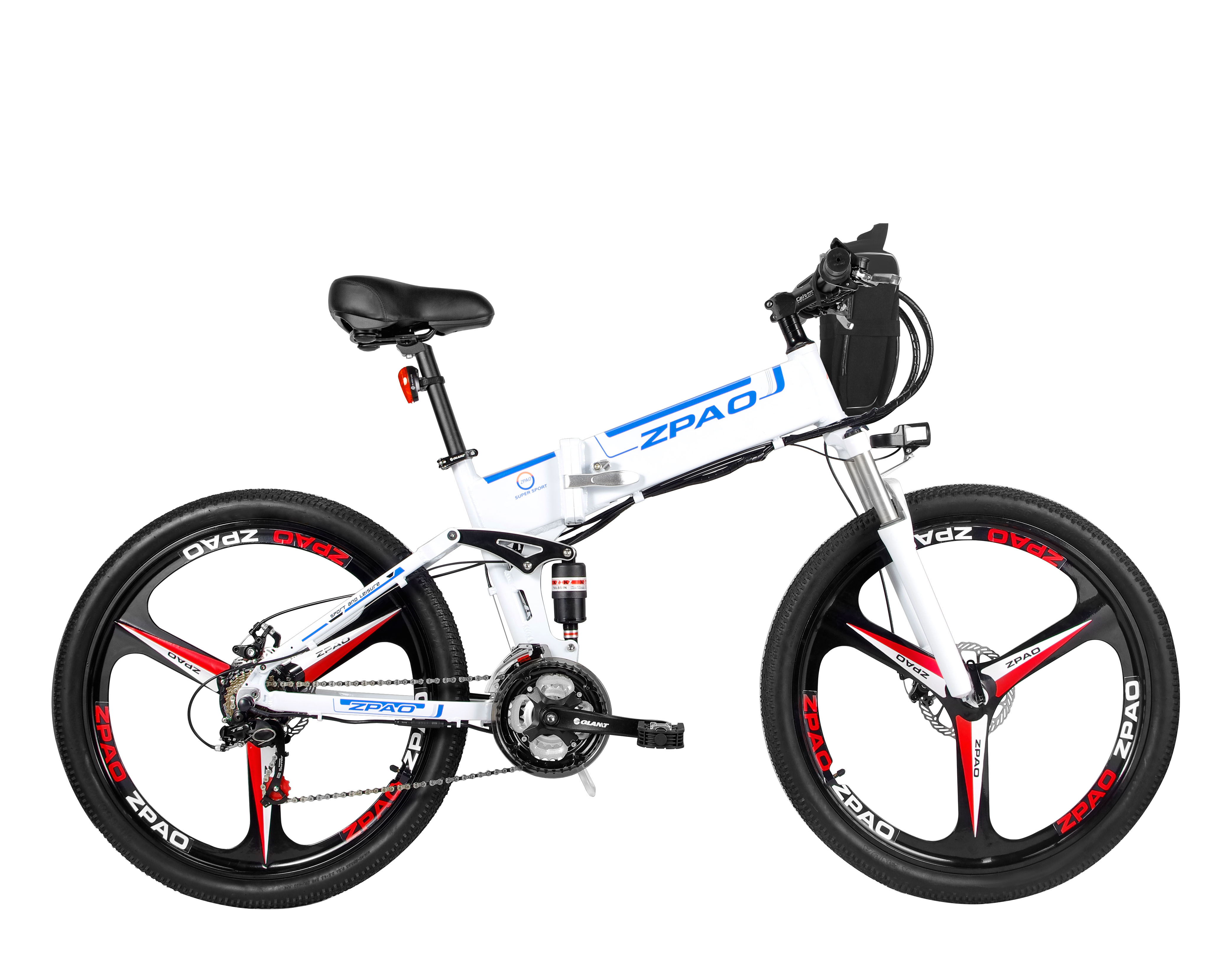 21 Speed Full Suspension Long Range Folding Electric Bike 26 Inch With Double Battery