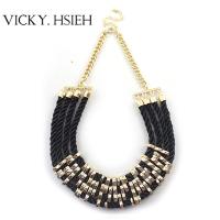Buy cheap VICKY.HSIEH Gold Tone 4 Layer Rope Metal Link Black Choker Necklace product