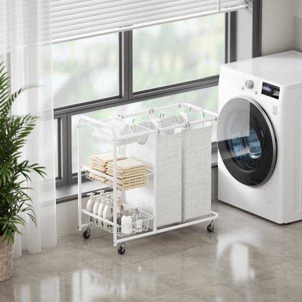 Buy cheap KD Structure Iron Metal Wire Laundry Basket With Wheels Utility 2 Division Big Capacity Laundry Hamper from wholesalers