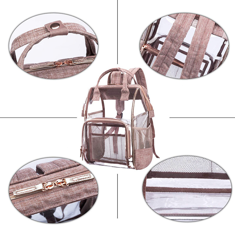 23L PTU Oxford Transparent Diaper Bag Backpack