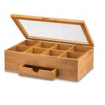 FSC BSCI Custom Packing Wooden Tea Bag Holder Glass Top Wood Display Box