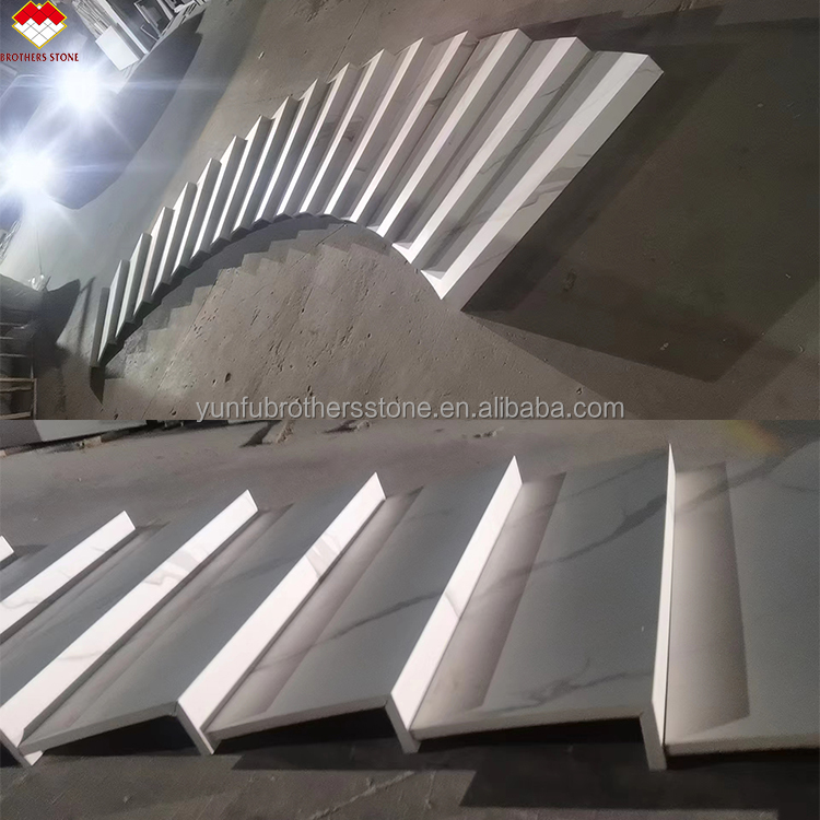 High Polished Modern Design Calacatta White Marble Stairs and Steps for Indoor Villa