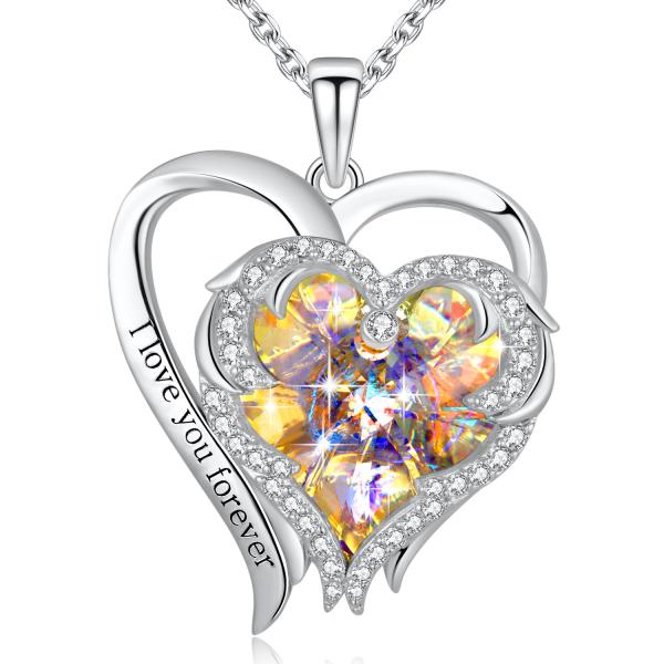 0.79x0.98in Sterling Silver Double Heart Necklace Austrian crystal Yellow