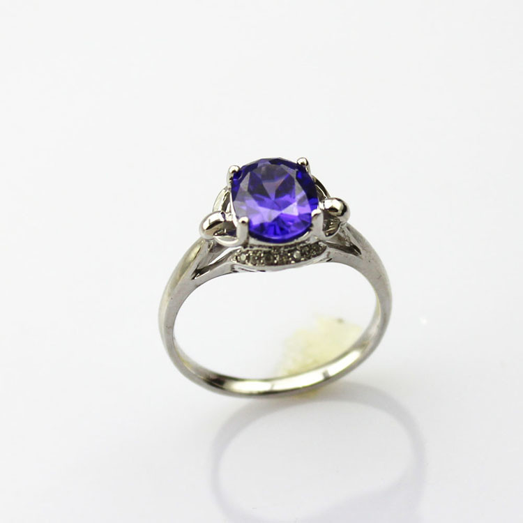 White Gold Plated 925 Silver Ring 7mmx9mm Cubic Zircon Amethyst Ring(R163)