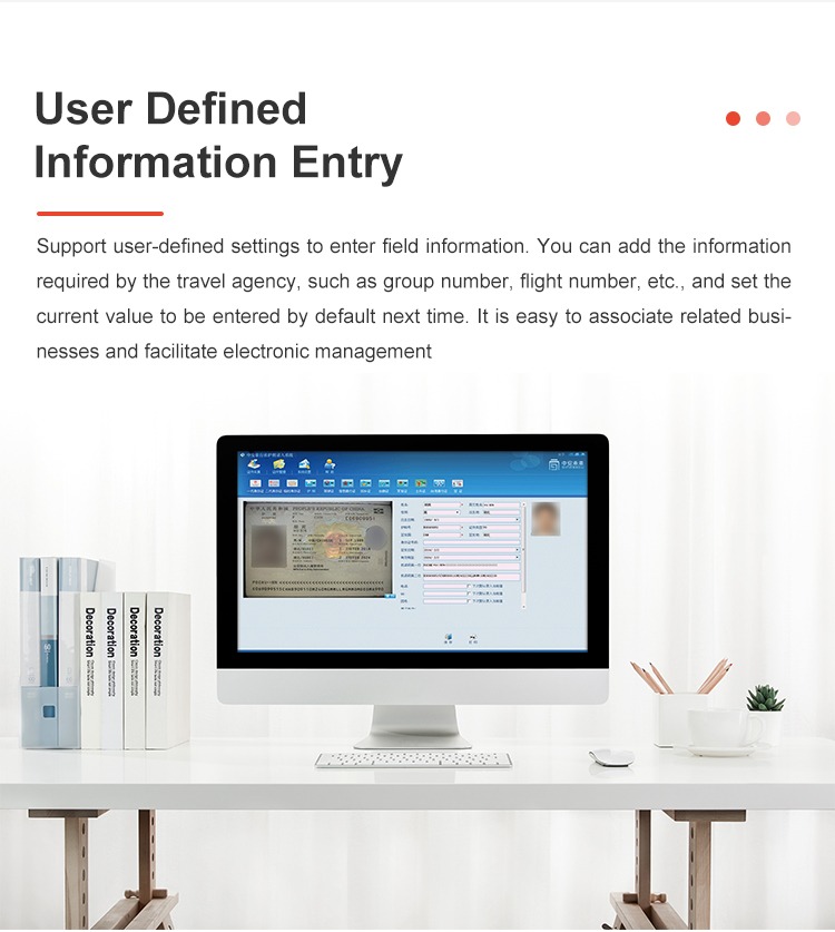 Sinosecu Travel Agency Passport Data Entry System with Black CMOS Scan Element Type