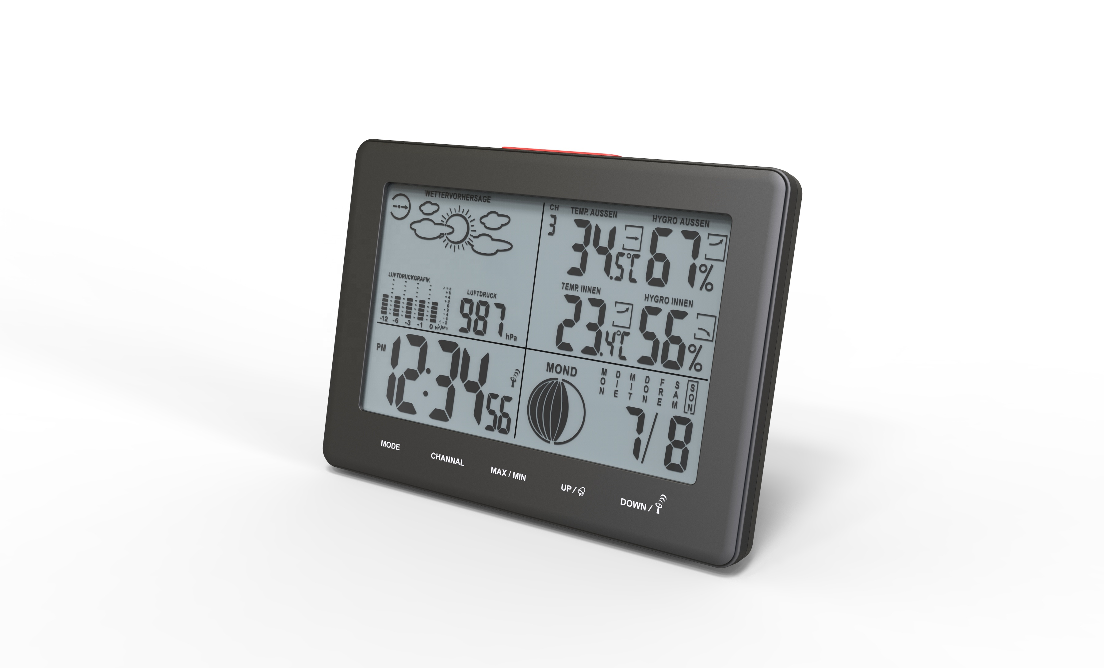 Battery Operated Home Weather System Compact Weather Station With Black Digits Barometer