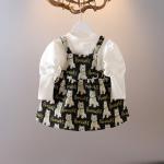 100cm Cartoon Bear Toddler Jacquard Strap Summer Dress Baby Long Sleeve Long