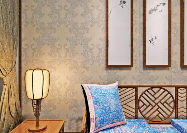 Light Grey Victorian Damask Wallpaper Waterproof with Vinyl Material , 0.53*10M