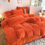 Bright Orange Luxury Shaggy Warm Mink Velvet Crystal Bedding Set for 1.8m 6 feet