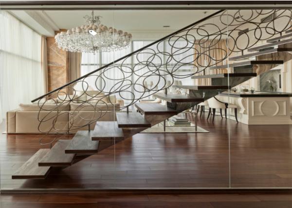 Buy cheap Straight Flight Glass Stair Railings Staircase Interior With Solid Wood Tread from wholesalers
