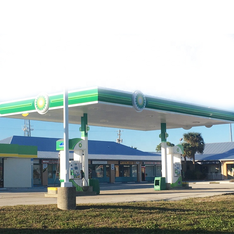 Professional Steel Structural Build Prefab Space Frame Filling Gas Petrol Station Canopy Roof Construction Fuel Pump Gas Station