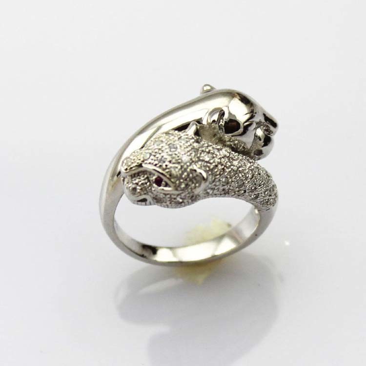 Rose Gold Plated 925 Silver Leopard Ring Pave CZ Diamonds (S-RJ673)