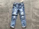Rips / Repaired Kids Denim Jeans , Mid Mottled Wash Stretch Denim Skinny Jeans