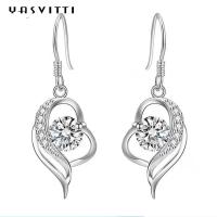 Buy cheap 0.16oz 31x11mm Sterling Silver Heart Dangle Earrings 5A CZ Blue Zircon Earrings product